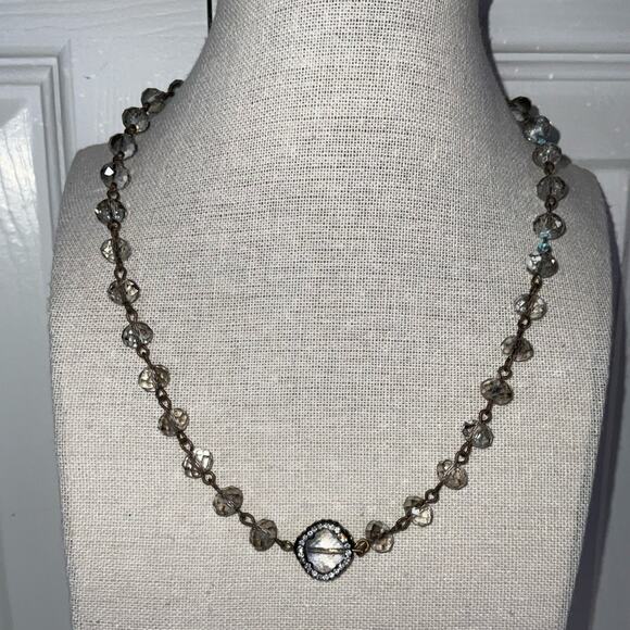 VTG CLEAR FACETED CRYSTAL BEADS CLOVER PENDANT NECKLACE 8” - Picture 3 of 8